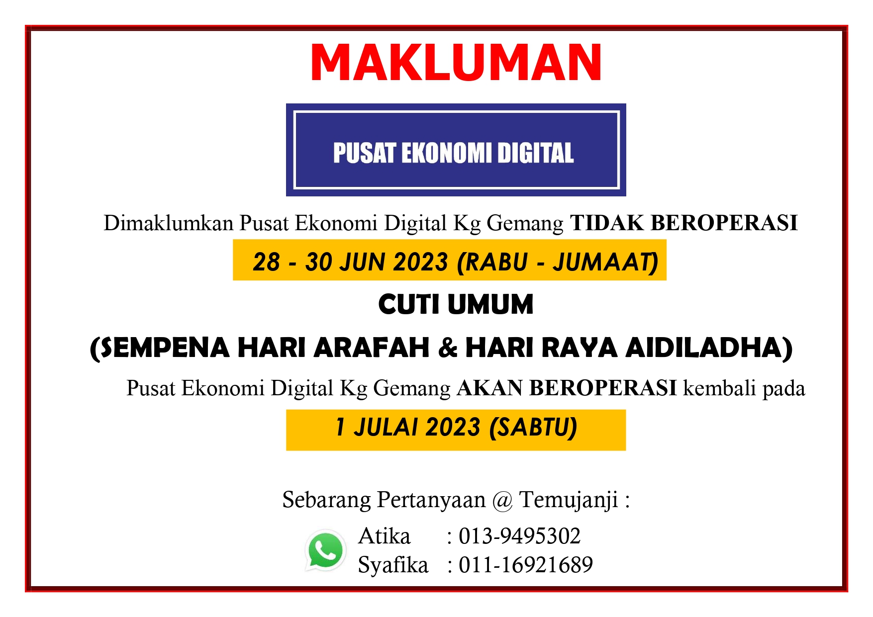 NOTIS CUTI HARI ARAFAH DAN HARI RAYA AIDILADHA 28-30 JUN 2023 page-0001