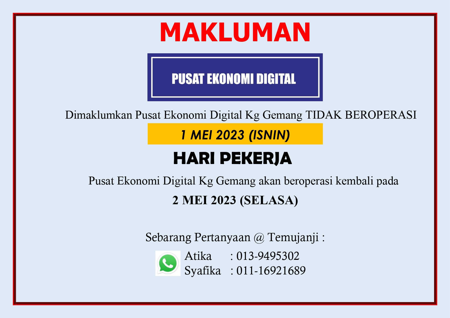 NOTIS CUTI HARI PEKERJA 1 MEI 2023